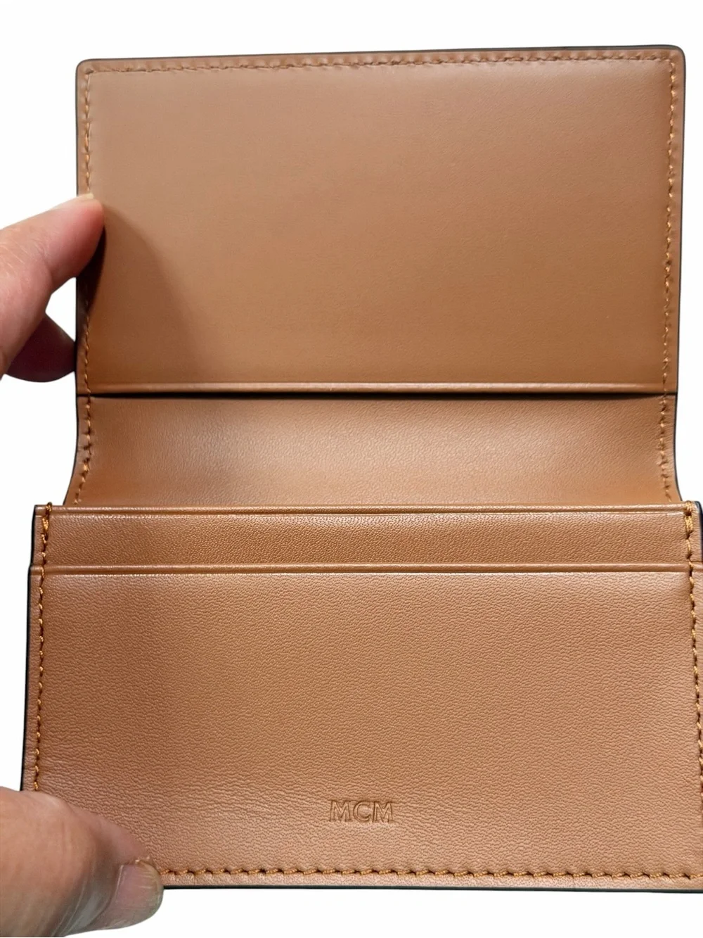 Brand New MCM Cognac and Black Visetos Logo Card Wallet